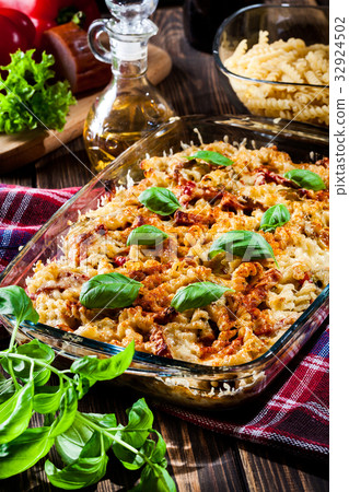 Casserole fusilli pasta with sausage 32924502