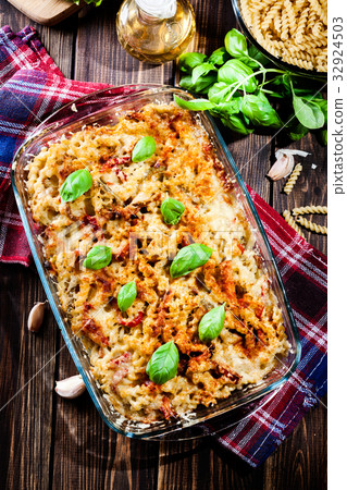 Casserole fusilli pasta with sausage 32924503