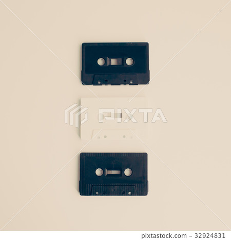Vintage cassette tapes on a flat lay composition Vintage cassette tapes on a flat lay composition 32924831