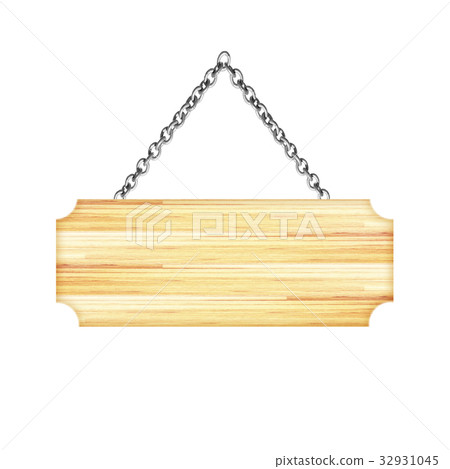 Wooden sign hanging on a chain isolated on white 32931045