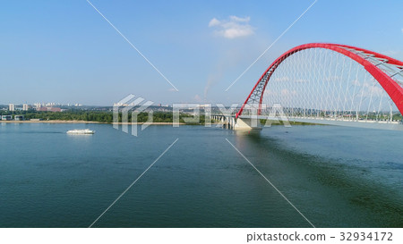 drone flight over the river. cable-stayed bridge drone flight over the river. cable-stayed bridge 32934172
