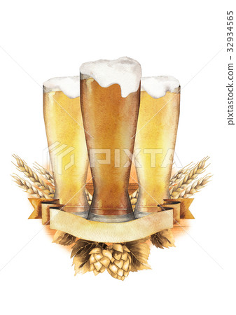 Watercolor beer design 32934565