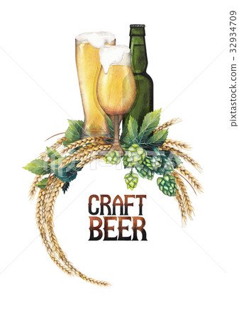 Watercolor beer design 32934709