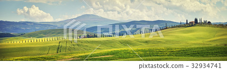 Tuscany landscape made of meadows, green hills 32934741