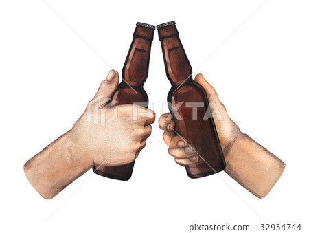 Watercolor hands with beer bottles Watercolor hands with beer bottles 32934744