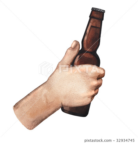 Watercolor hand with beer bottle Watercolor hand with beer bottle 32934745