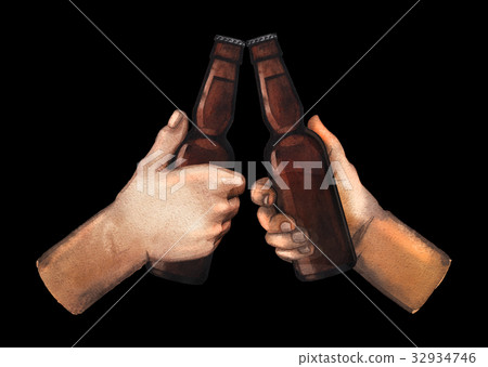 Watercolor hands with beer bottles Watercolor hands with beer bottles 32934746