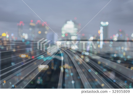 Moving train track motion with blurred bokeh  32935809