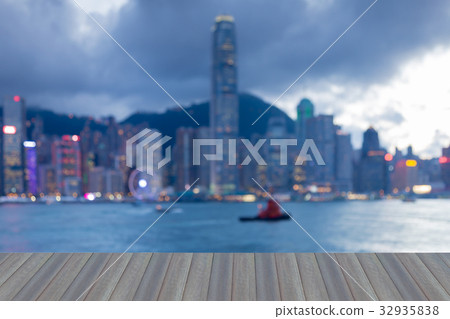Hong Kong city office building blurred bokeh light 32935838