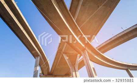Highway overpass intersection bottom view Highway overpass intersection bottom view 32935881