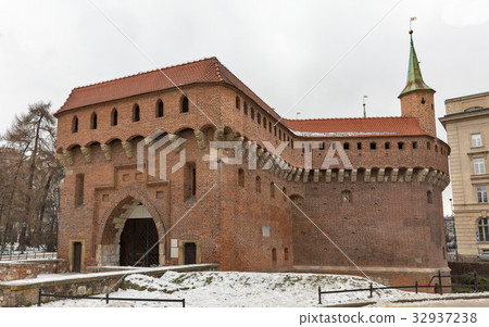 Building Barbican at winter in Krakow, Poland. 32937238