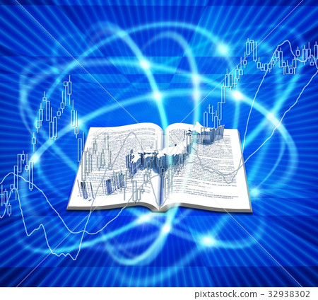 Japan Map and Nikkei Stock Average in Books 32938302