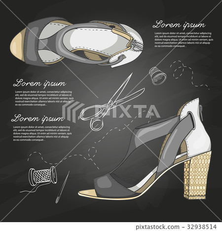 Fashion vector sketch womens shoes. 32938514
