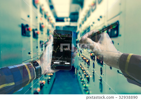 Double exposure of hand working with smart phone Double exposure of hand working with smart phone 32938890