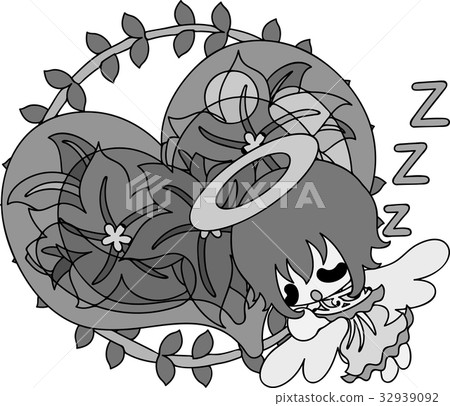 睡覺一個逗人喜愛的天使和巨大的心臟的對象 32939092