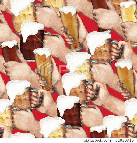 Watercolor hands with beer Watercolor hands with beer 32939310