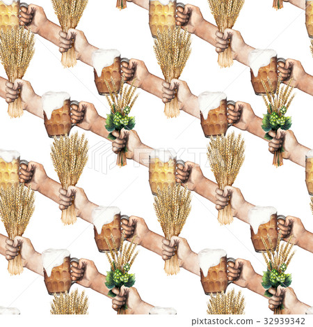 Watercolor hands with beer 32939342