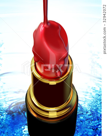 Red lipstick and nail polish on blue water Red lipstick and nail polish on blue water 32942072