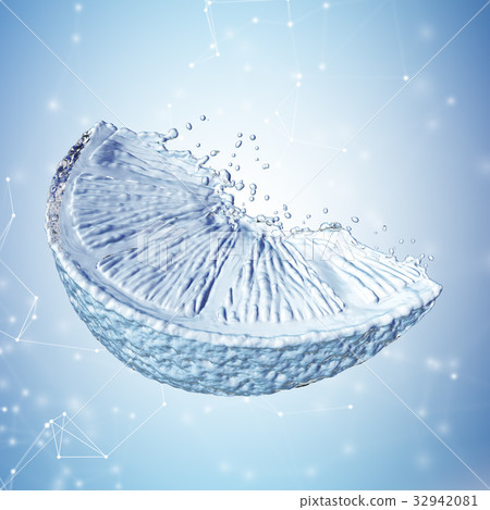 lemon made out of water splashes. Blue background lemon made out of water splashes. Blue background 32942081