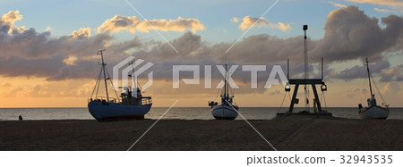 Sunset scene at the Slettestrand, Denmark. 32943535