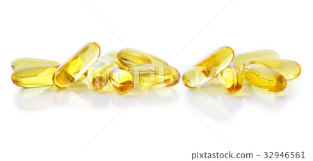 Cod liver oil omega 3 gel capsules isolated Cod liver oil omega 3 gel capsules isolated 32946561