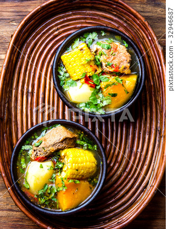 Latin American food. Traditional chilean pork soup Latin American food. Traditional chilean pork soup 32946687