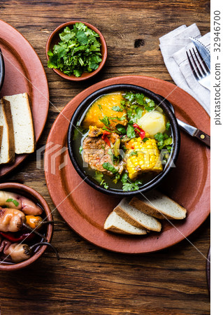 Latin American food. Traditional chilean pork soup 32946700
