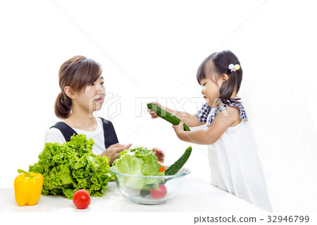 Image to prepare salad with parent and child 32946799