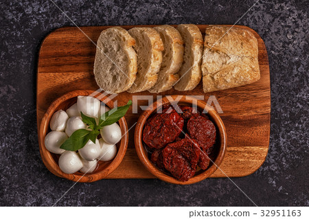 Fresh bread with snacks. Fresh bread with snacks. 32951163