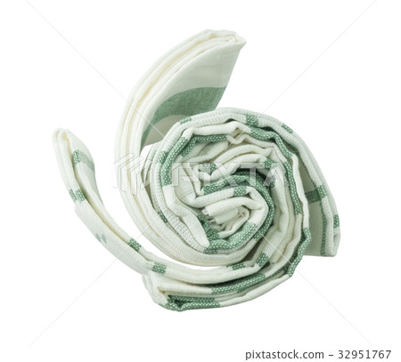 White and Green Kitchen Towel on White Background White and Green Kitchen Towel on White Background 32951767