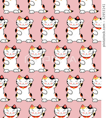 Seamless pattern with cute maneki neko cats Seamless pattern with cute maneki neko cats 32953141