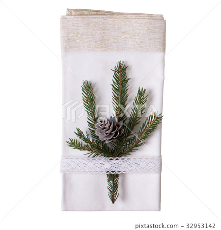 Decor for Christmas table place setting. Napkin. Decor for Christmas table place setting. Napkin. 32953142