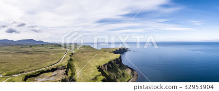 Aerial of the cliffs at Lealt Falls - Isle of Skye Aerial of the cliffs at Lealt Falls - Isle of Skye 32953904