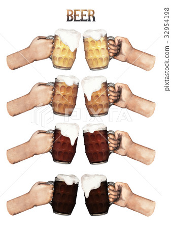 Watercolor hands with mugs of beer Watercolor hands with mugs of beer 32954198