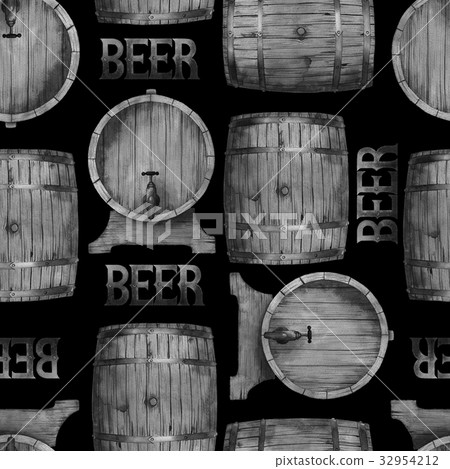 Watercolor barrels of beer 32954212