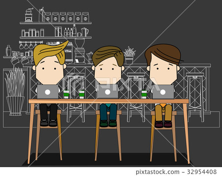 businessmen working in coffee shop. 32954408
