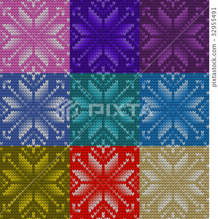 Set of nine nordic knitted seamless pattern. EPS Set of nine nordic knitted seamless pattern. EPS 32955491