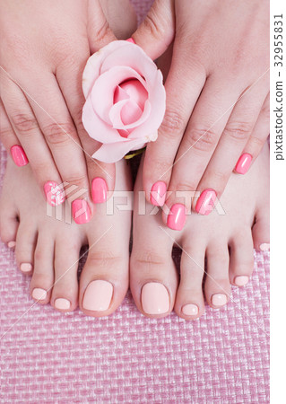 Nail spa procedure. Manicure and pedicure 32955831