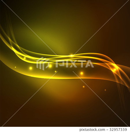 Energy lines, glowing waves in the dark, vector 32957339