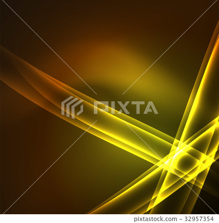 Energy lines, glowing waves in the dark, vector 32957354