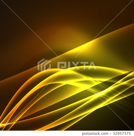 Energy lines, glowing waves in the dark, vector 32957375