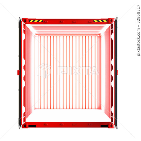 Open red cargo container with light inside 32958517