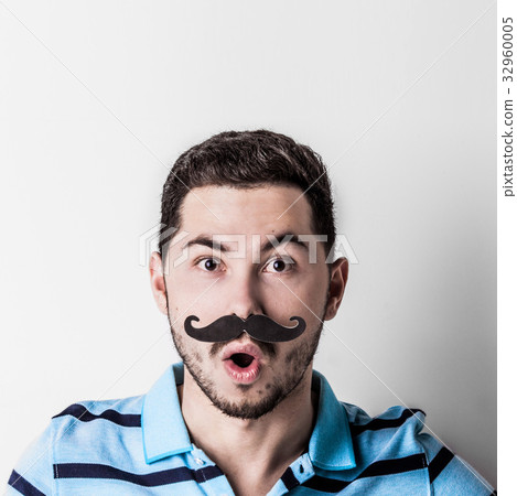 Man with fake mustache Man with fake mustache 32960005