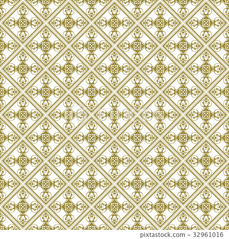 Beige Damask Decorative Pattern Backdrop. Vector. 32961016
