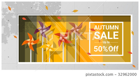 Autumn sale window display with colorful pinwheels 32962000