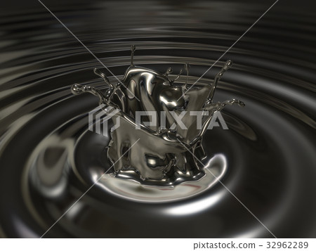 Silver splashing,ripples and waves.3D rendering 32962289