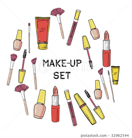 Hand drawn Beauty and makeup icons set 32962544