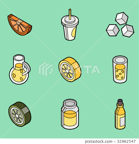 Lemonade flat outline isometric set - Stock Illustration [32962547] - PIXTA