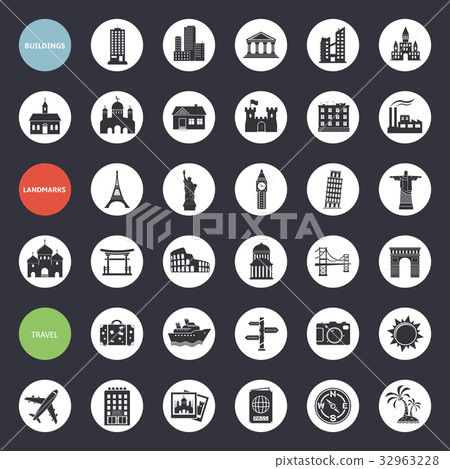 Set of web icons for buildings, landmarks and Set of web icons for buildings, landmarks and 32963228