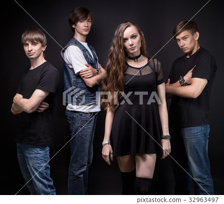 Rock band - young woman and men 32963497